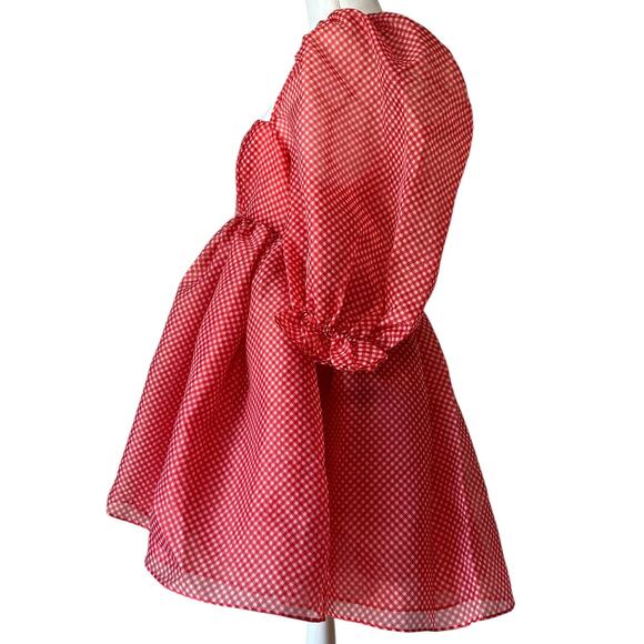 Selkie The Baby Gingham Puff Dress Sleeve Check Red Mini‎ Princess Size L - Picture 7 of 10